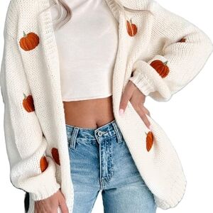 Pumpkin Embroidered Halloween Long Cardigan